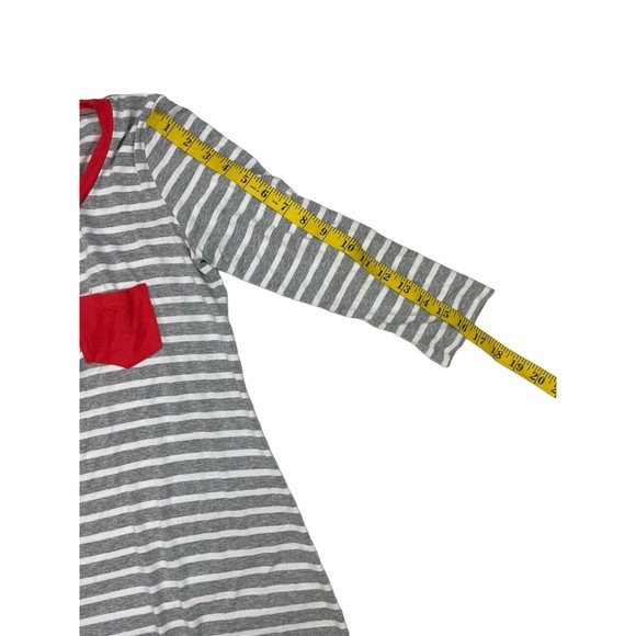 SONNET JAMES Play Long Sleeve Dress Size M Red & Gray Striped Front Pocket - Picture 6 of 6